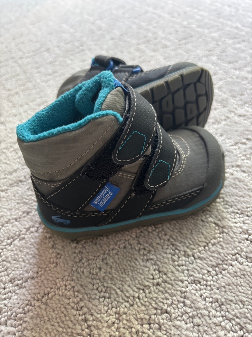 See Kai Run Kids Waterproof Winter Boots in Black with Teal Lining